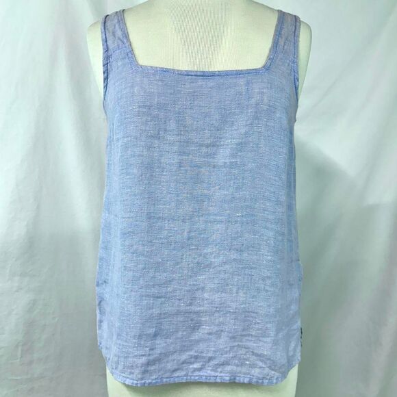 TAHARI 100% Hemp Linen Periwinkle Tank Top Square Neck Boxy Women's XS Natural - Picture 1 of 6